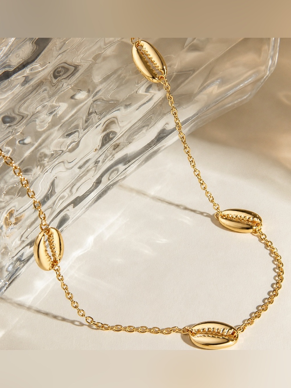 “Gold Cowrie Shell” Seashell Fine Tooth Sawtooth Mermaid Ocean Tropical Necklace - Picture 2 of 7